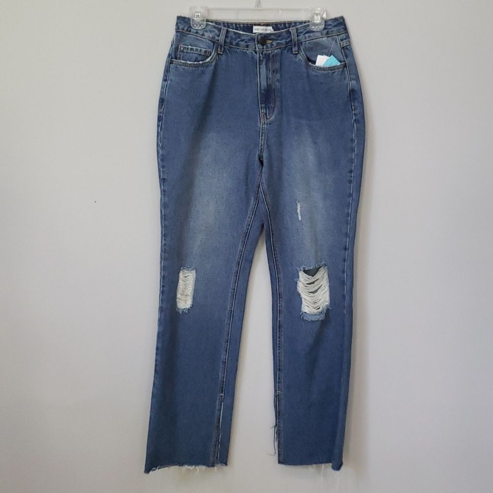 Avec Les Filles Jeans Womens 29 High Rise Bootcut Rigid Split Hem Distressed